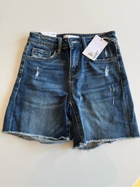 Vervet by Flying Monkey Women's Distressed Denim Shorts - Dark Blue - XS